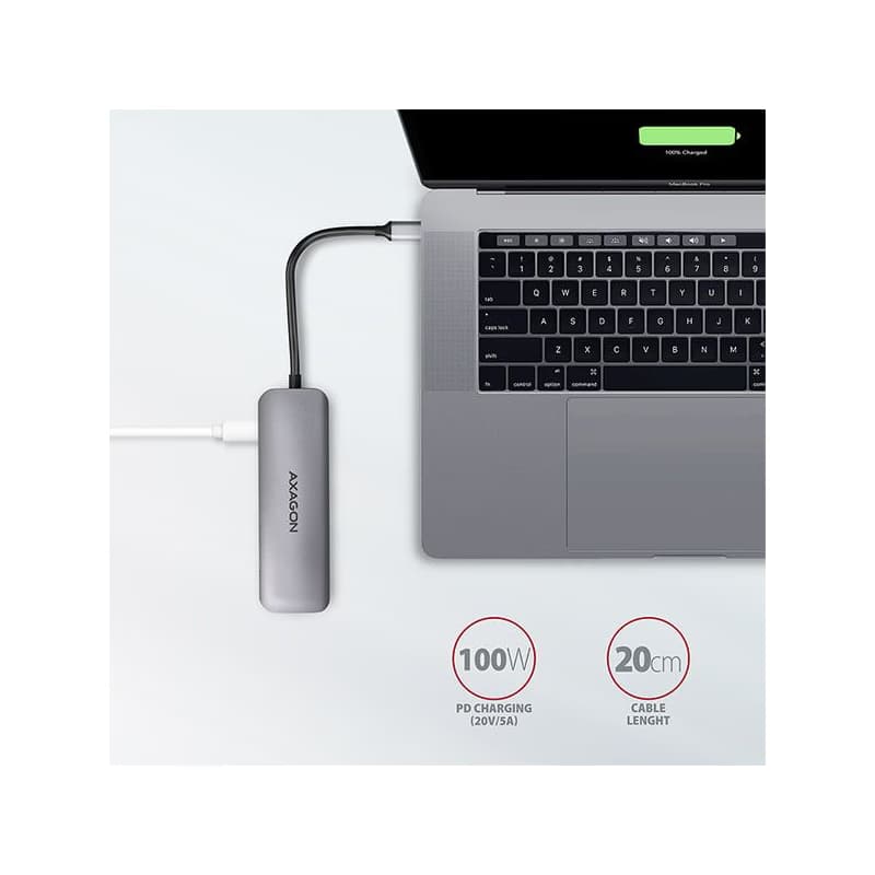 AXAGON HMC-5, USB 3.2 Gen 1 húb, porty 2x USB-A, HDMI, SD/microSD slot, PD 100W, kábel USB-C 20cm 5