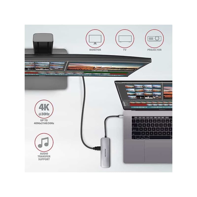 AXAGON HMC-5, USB 3.2 Gen 1 húb, porty 2x USB-A, HDMI, SD/microSD slot, PD 100W, kábel USB-C 20cm 6