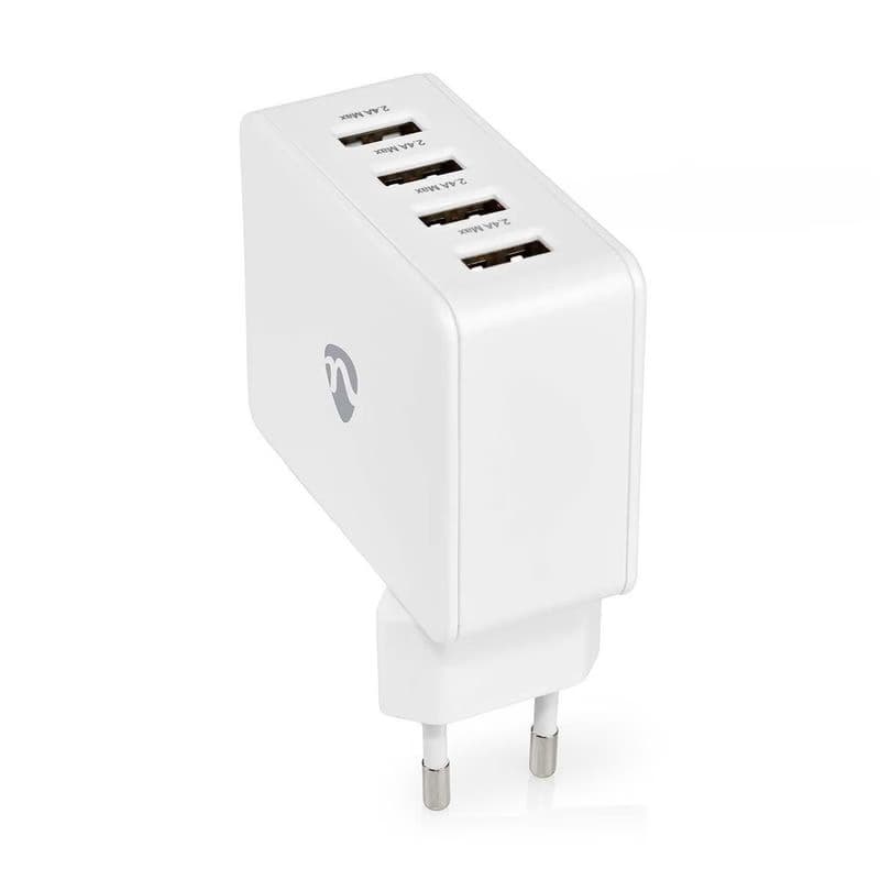 Nedis WCHAU481AWT- Sieťová Nabíjačka | 24 W | Funkcia rýchleho nabíjania | 4x 2.4 A | 4 výstupy | 4x USB-A | Biela