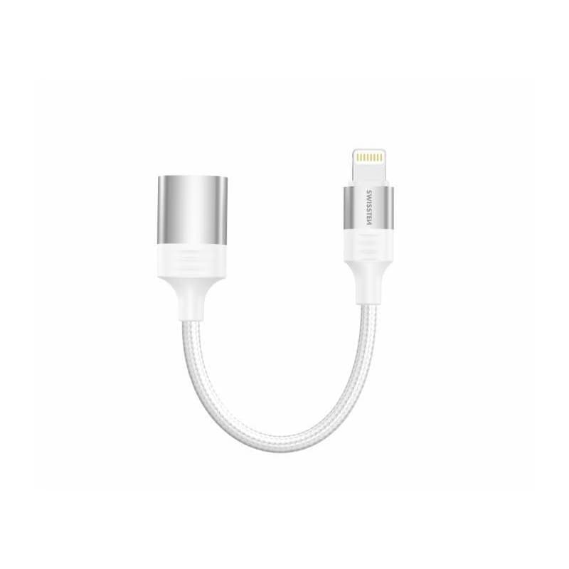 SWISSTEN OTG ADAPTÉR TEXTILE LIGHTNING (samec) / USB-A (samica) 0,12 M BIELÝ 2