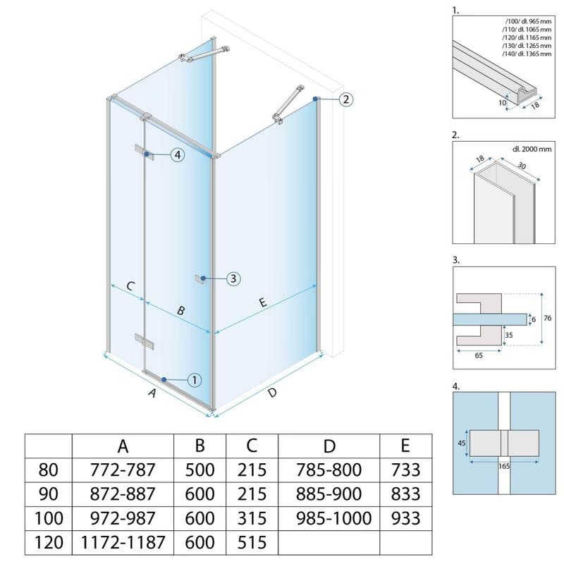 REA/S - Sprchovací kút Atlas 80x90 Chrome vľavo KPL-K4862 2