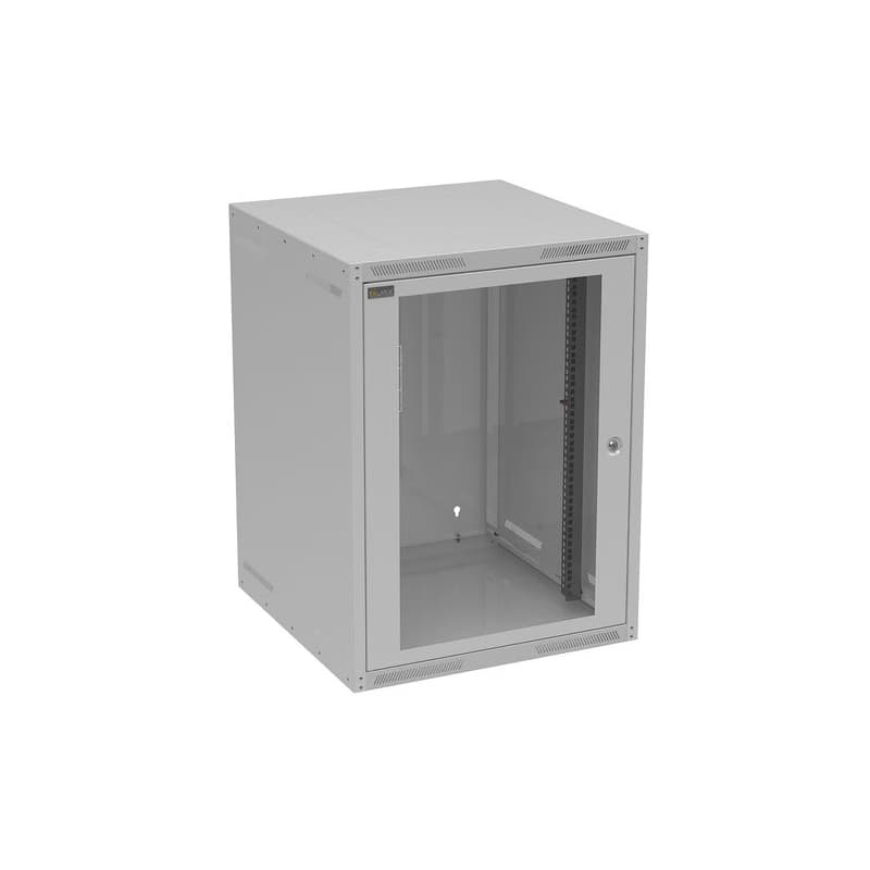 Nástenná rozvodná skriňa GrandN 16U 600 mm, sklenené dvierka, RAL 7035, GrandN-16U-66-21-G