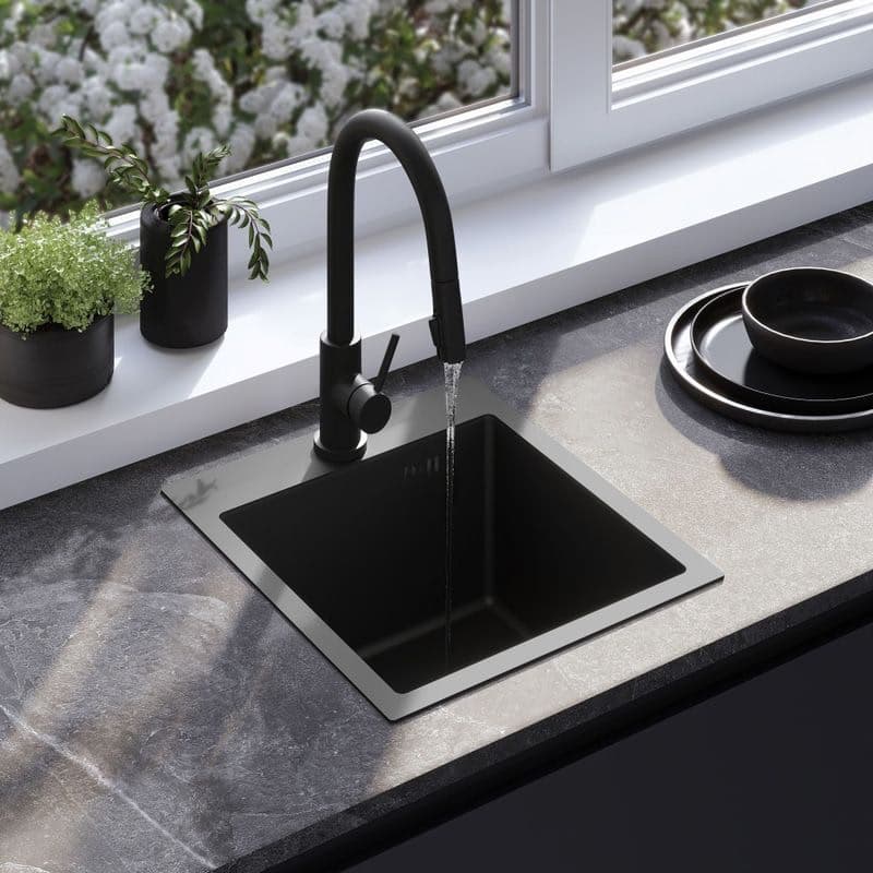 REA REA - Oceľový drez Leo 40 Black s kuchynskou batériou KPL-96002