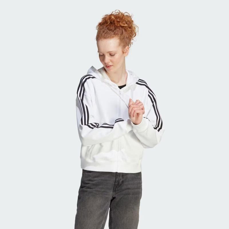 Dámska mikina so zipsom ADIDAS W 3S FT FZ S HD WHITE BLACK-100 WHITE BLACK 2