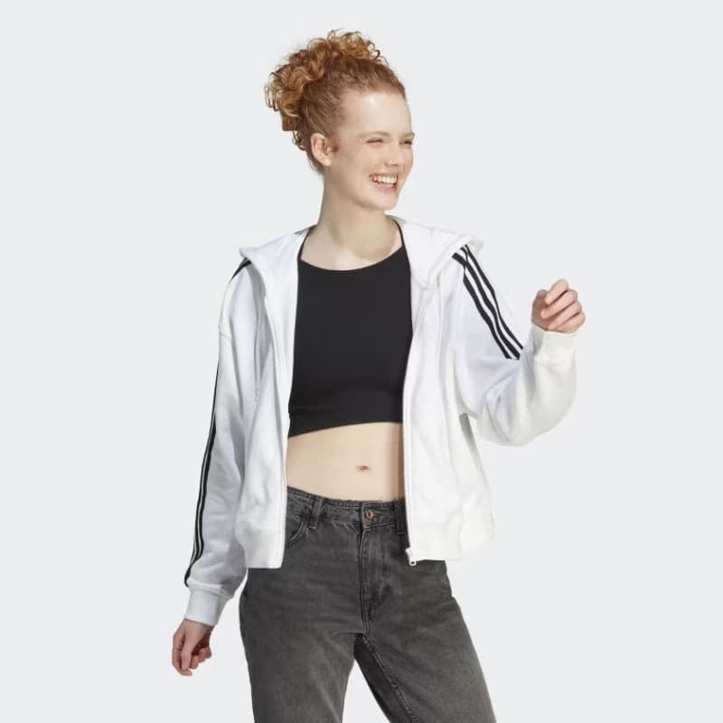 Dámska mikina so zipsom ADIDAS W 3S FT FZ S HD WHITE BLACK-100 WHITE BLACK 3