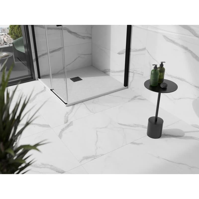 MEXEN/S - Stone+ štvorcová sprchová vanička 90 x 90, biela, mriežka čierna 44109090-B 5