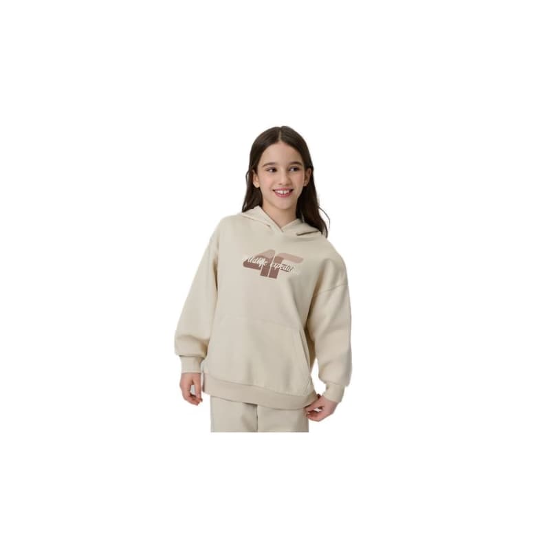 Dievčenská mikina s kapucňou 4F JUNIOR SWEATSHIRT F2270-83S-BEIGE