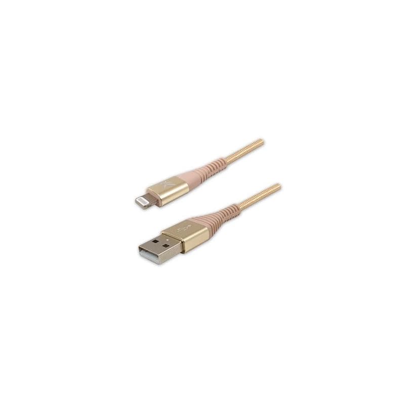Logo USB kábel (2.0), USB A samec - Apple Lightning samec, 2m, MFi certifikácia, 5V/2,4A, zlatý, box, nylonové opletenie, hliníkový