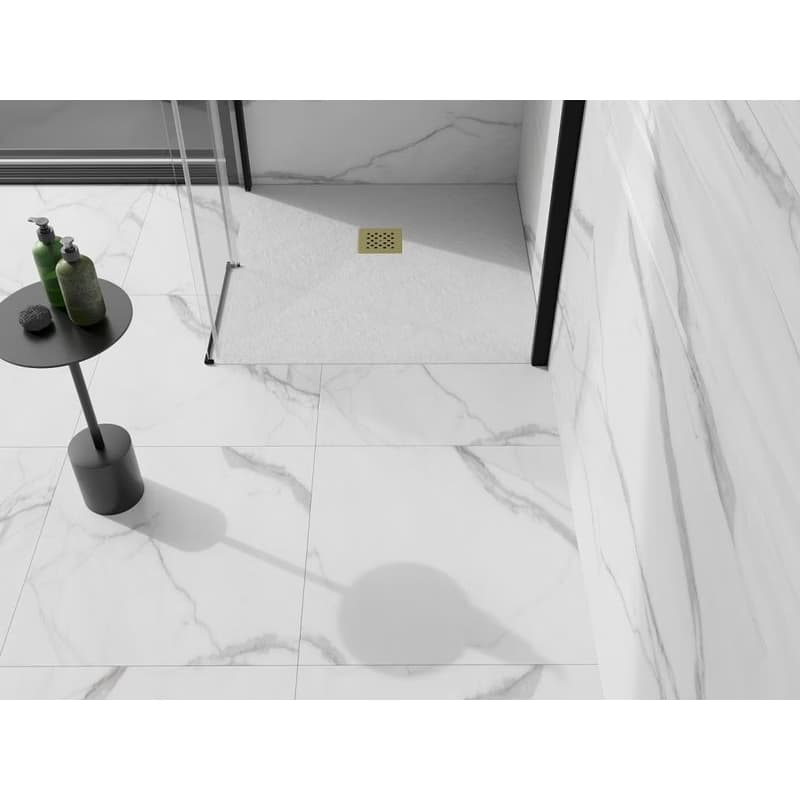 MEXEN/S - Stone+ štvorcová sprchová vanička 90 x 90, biela, mriežka zlatá 44109090-G 3
