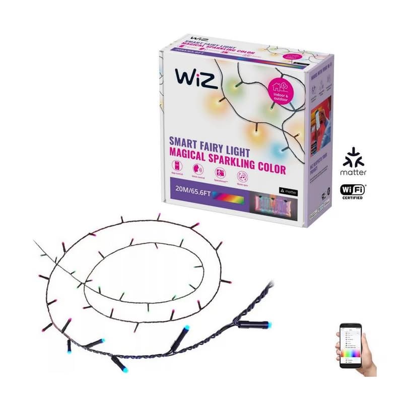 Philips Wiz 8720169076969 Wi-Fi LED Smart Fairly Light Type-C vianočná reťaz 20m 15W 2700-5000K+RGB IP44 čierna