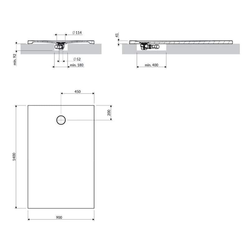 OMNIRES - Sprchová vanička AQUAROCK kompozit, protišmyková, obdĺžniková 90 x 140 cm, biela mat AQUAROCK90-140BM 4