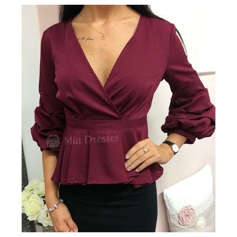 Bordový krátky peplum top Veľkosť: XL