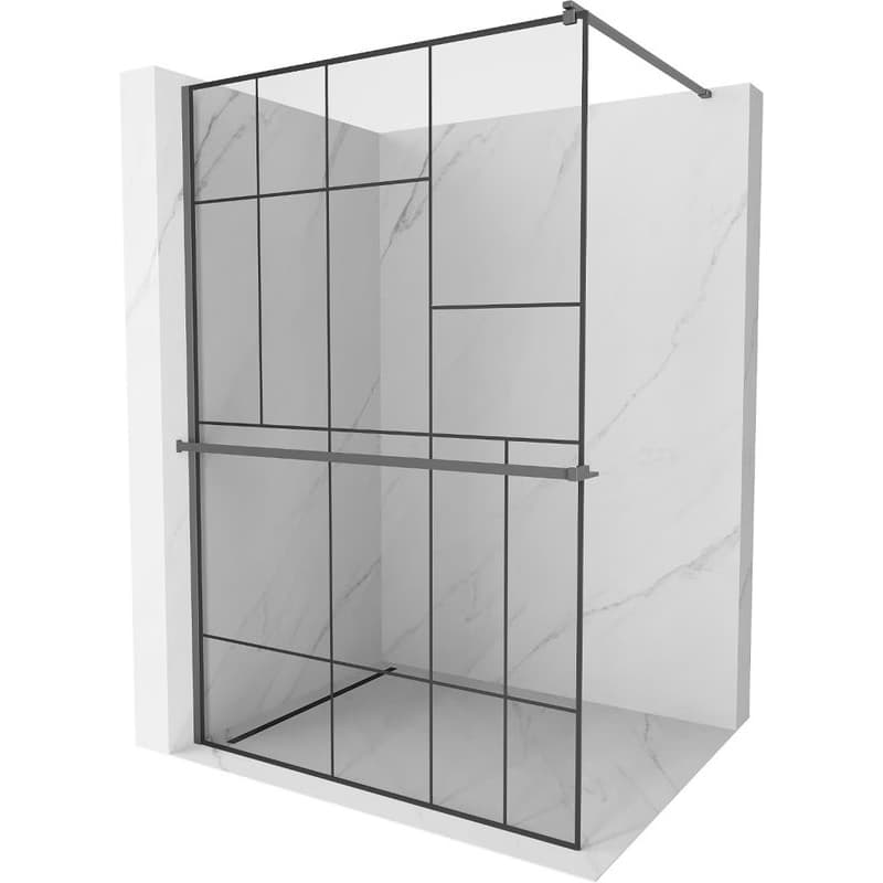 MEXEN/S - Kyoto+ Sprchová zástena s poličkou WALK-IN 100 x 200, čierna vzor, grafit metal 800-100-121-95-78