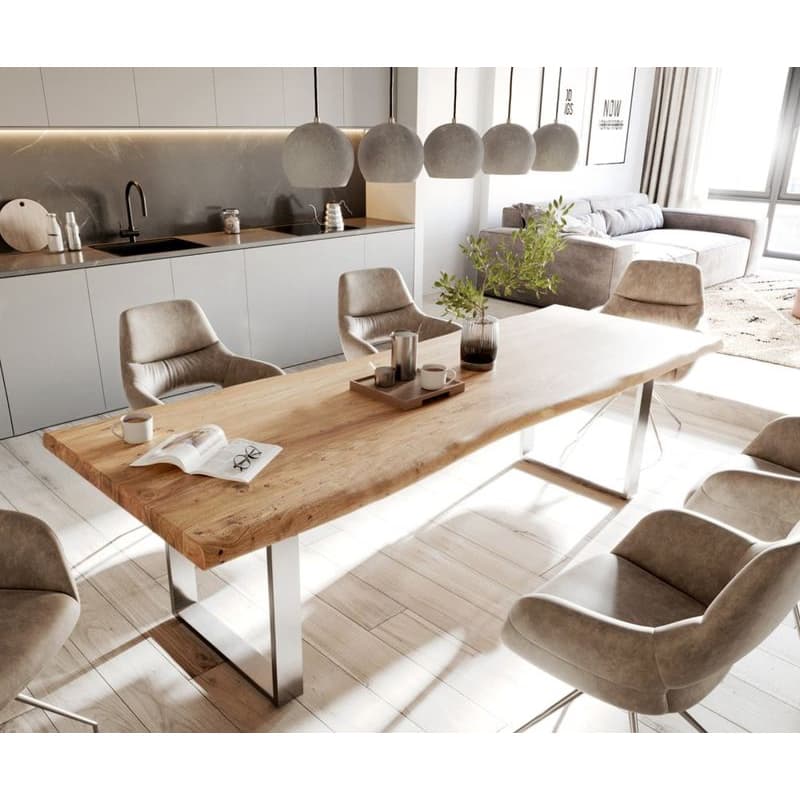 Jedálenský stôl Edge 280x100 cm XL akácia prírodná nerezová oceľ úzky