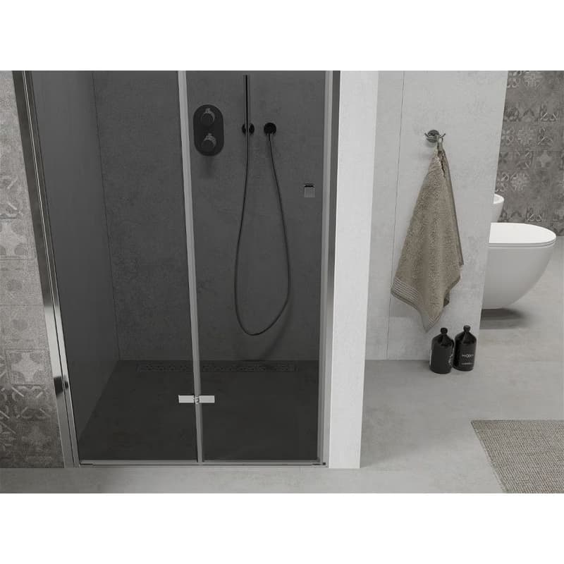 MEXEN - LIMA skladacie dvere 80x190 cm 6mm, chróm, grafit sa stenovým profilom 856-080-000-01-40 5