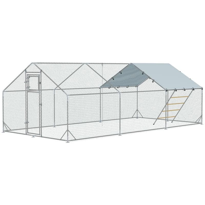 PAWHUT Kurník XXL s plechovou strechou pre 18-24 sliepok 600 x 195 x 300 cm
