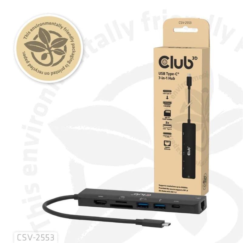 Club3D Dokovacia stanica USB-C 7v1, 1xHDMI, 1xUSB-C PD, 2xUSB, 1xRJ45, microSD/SD, čierna 5