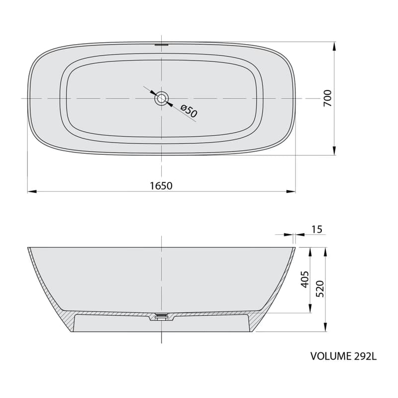 POLYSAN - MEDINA voľne stojaca vaňa 165x70x52cm, solid surface, biela mat 92430 2