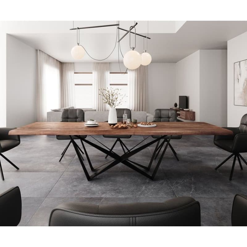 Jedálenský stôl Edge 300x100 XL akácia hnedá Spider plochá oceľ čierna