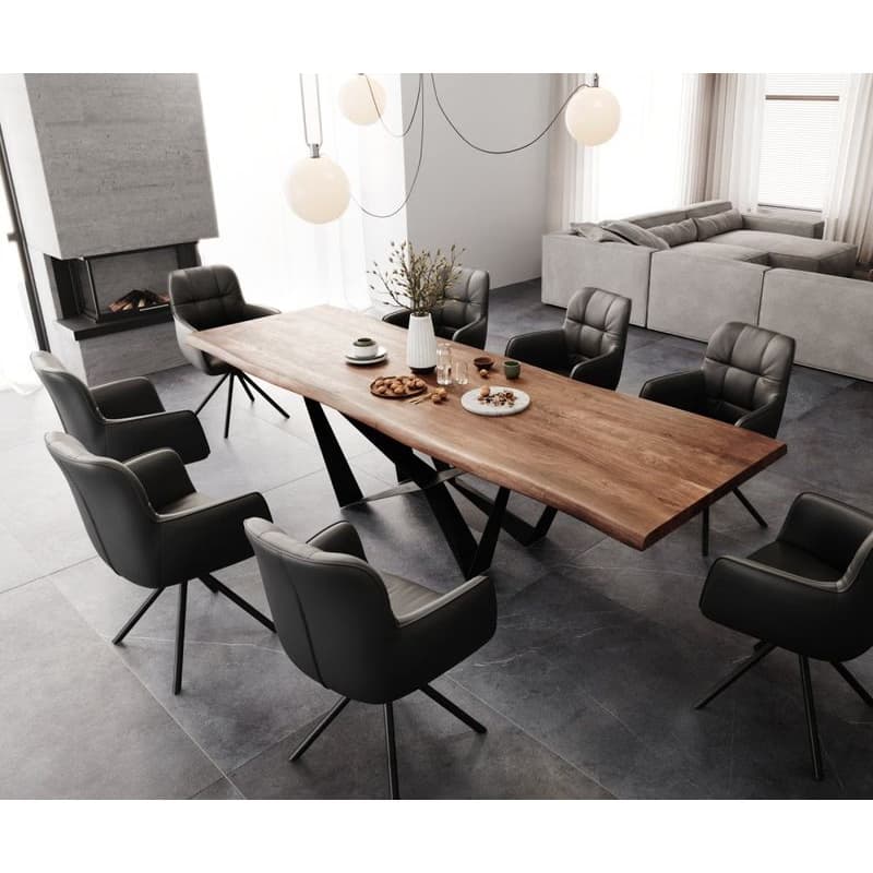 Jedálenský stôl Edge 300x100 XL akácia hnedá Spider plochá oceľ čierna 5