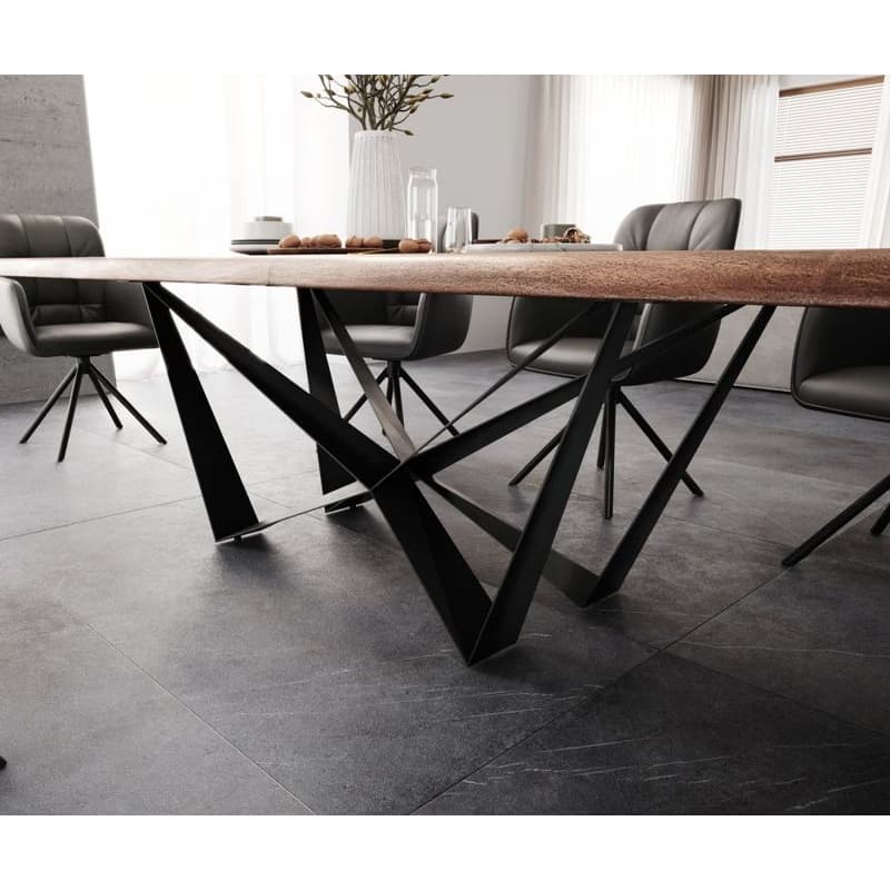 Jedálenský stôl Edge 300x100 XL akácia hnedá Spider plochá oceľ čierna 6