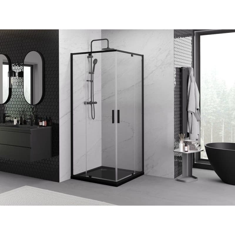 MEXEN/S - Exo štvorcový krídlový sprchovací kút 100 x 100, transparent, čierna 8110-100-100-70-00 4