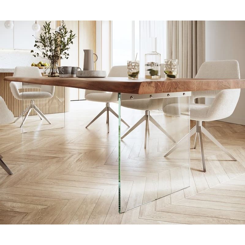 Jedálenský stôl Edge 300x100 XL akácia hnedá sklo Live-Edge 4