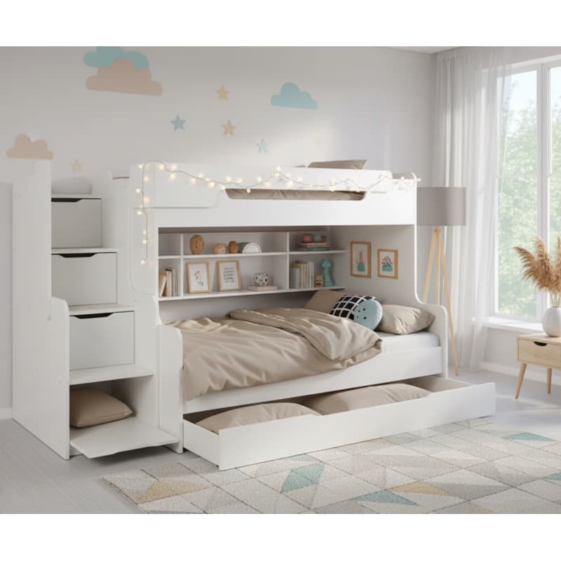 ArtBed Detská poschodová posteľ s roštom HARRY | biela 120 x 200 cm