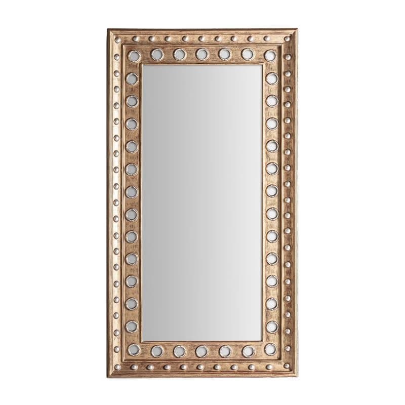 Estila Luxusné art deco obdĺžnikové nástenné zrkadlo Karela v zlatej farbe s kruhovými detailmi a striebornou patinou 212 cm