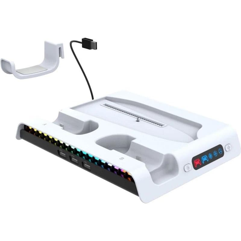 iPega P5S006 Multifunkčný Nabíjací RGB Stojan s Chladením pre PS5 Slim White 2