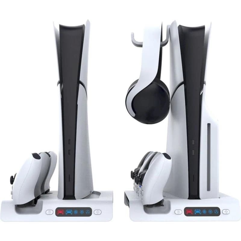 iPega P5S006 Multifunkčný Nabíjací RGB Stojan s Chladením pre PS5 Slim White 3