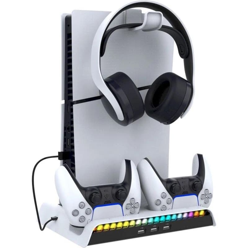 iPega P5S006 Multifunkčný Nabíjací RGB Stojan s Chladením pre PS5 Slim White 4
