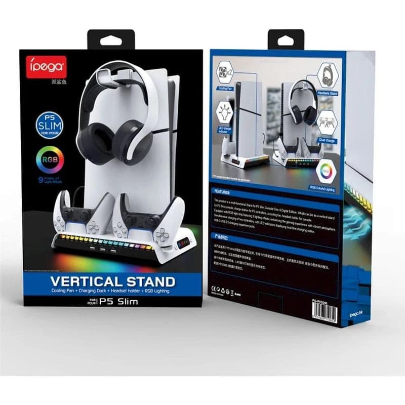iPega P5S006 Multifunkčný Nabíjací RGB Stojan s Chladením pre PS5 Slim White 5