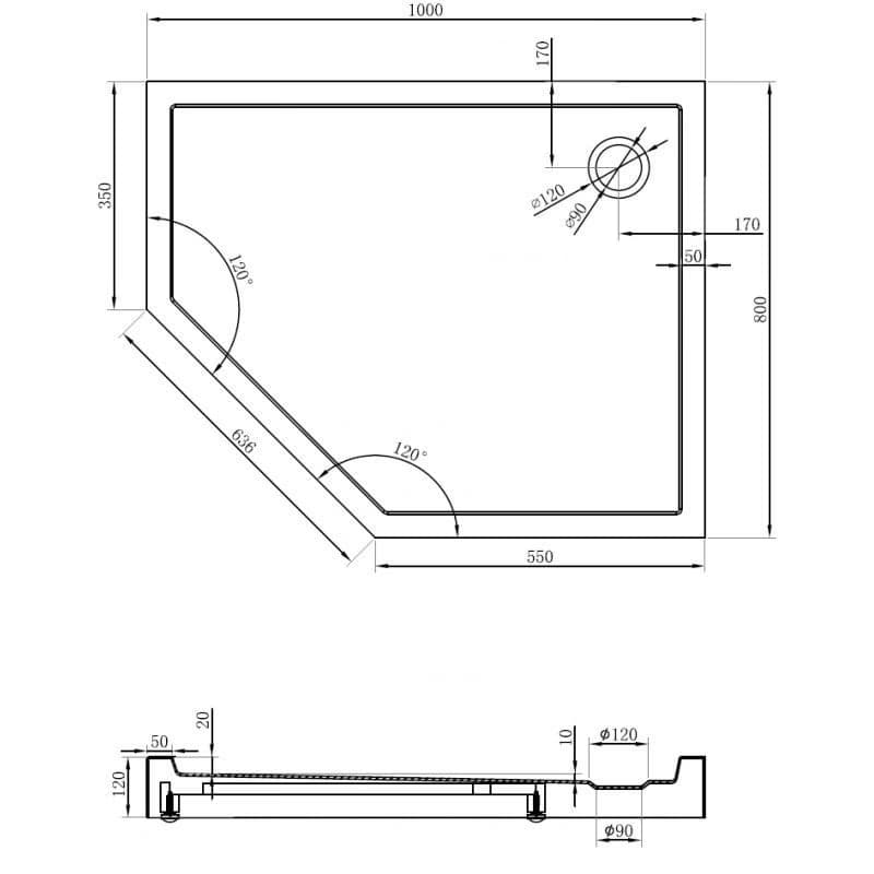 MEXEN - Flow+ päťboká sprchová vanička pravá 100 x 80, biela lesk 46P108010RH 2