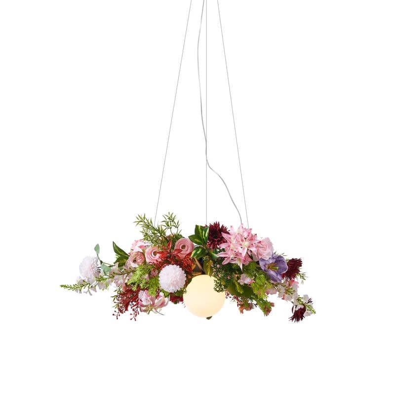 Bohemian závesná lampa čierna s farebnými kvetmi červená a ružová - Flower Power