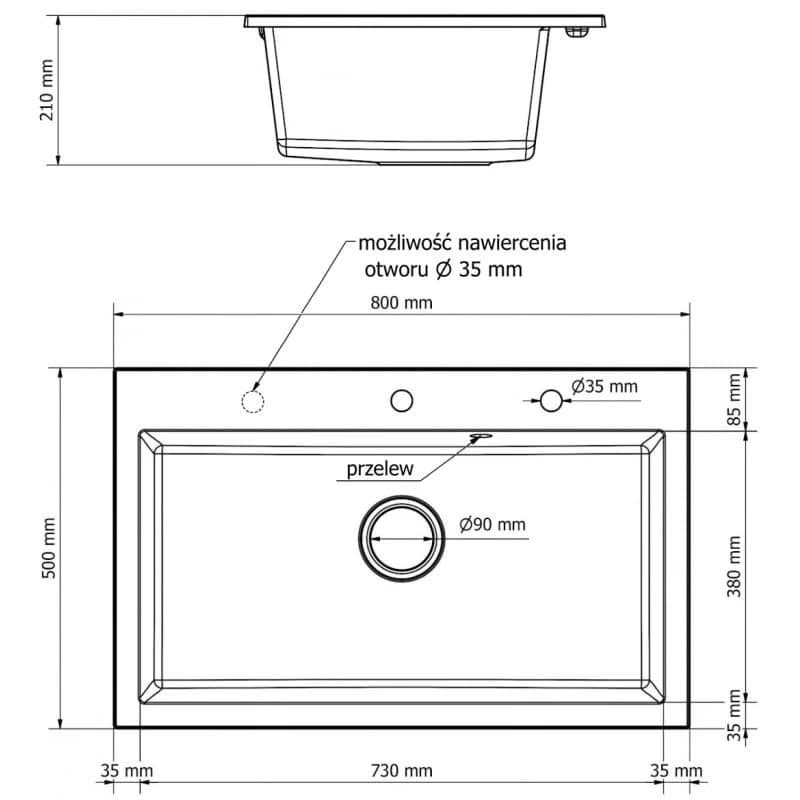 MEXEN MEXEN - Elix granitový drez 1-miska 800 x 500 mm, čierna, sifón chróm 6527801005-77 2