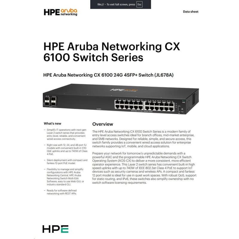 HPE Aruba Networking CX 6100 24G 4SFP+ Switch JL678A RENEW 5