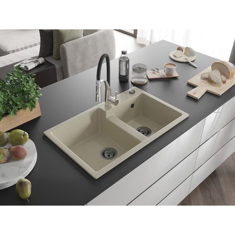 MEXEN/S MEXEN/S - Tomas granitový drez 2-bowl vrátane batérie Aster, béžová 6516-69-73450-07-B 2
