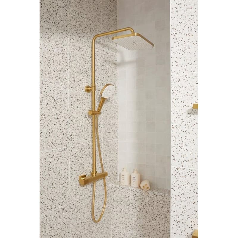 KFA - Malaga sprcha s termostatickou batériou, dažďová, nástenná, PVD brushed gold 5756-910-31 3