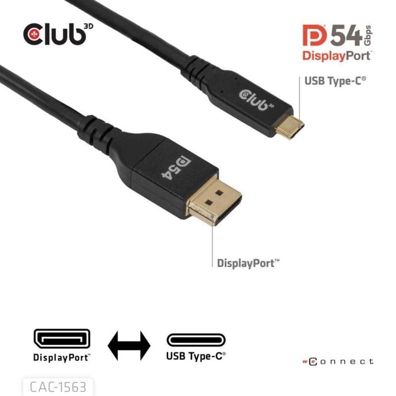 Club3D Kábel USB-C na DisplayPort 2.1 DP54 Bi-Directional, 8K120Hz, 4K480Hz, 2m 4