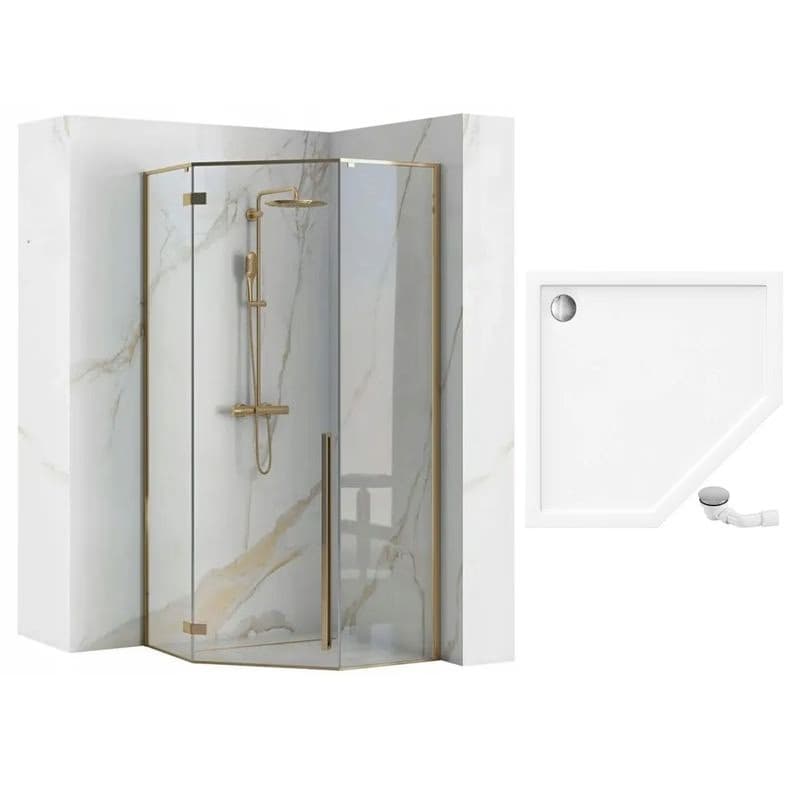 REA/S - Sprchovací kút DIAMOND 90x90 - zlatá + sprchova vanička Diamond, biela KPL-04904 6