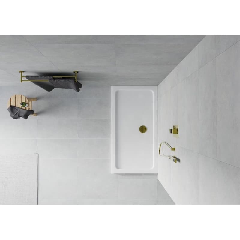 MEXEN/S - Flat sprchová vanička obdĺžniková slim 130 x 70, biela + zlatý sifón 40107013G 4