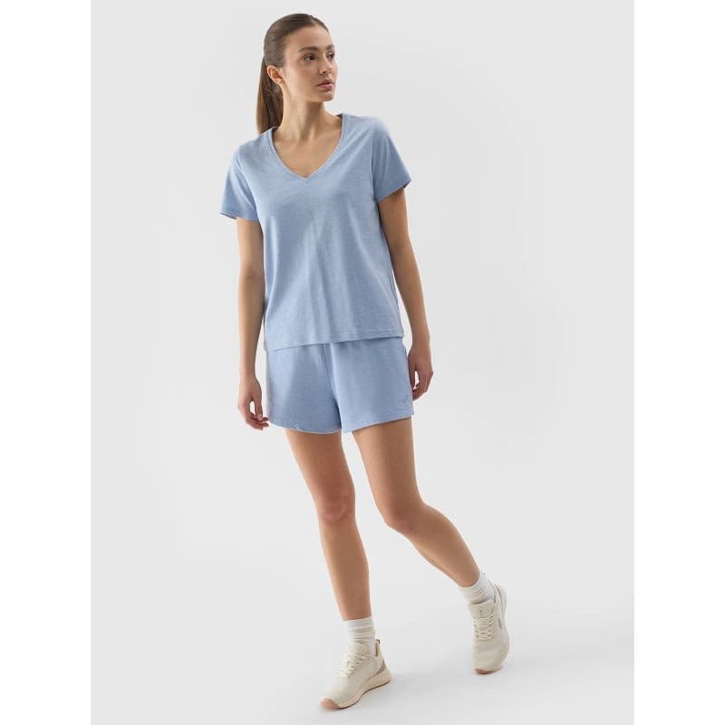 Dámske tričko s krátkym rukávom s v-výstrihom 4F TSHIRT-WSS24TTSHF1162-34S-LIGHT BLUE 4