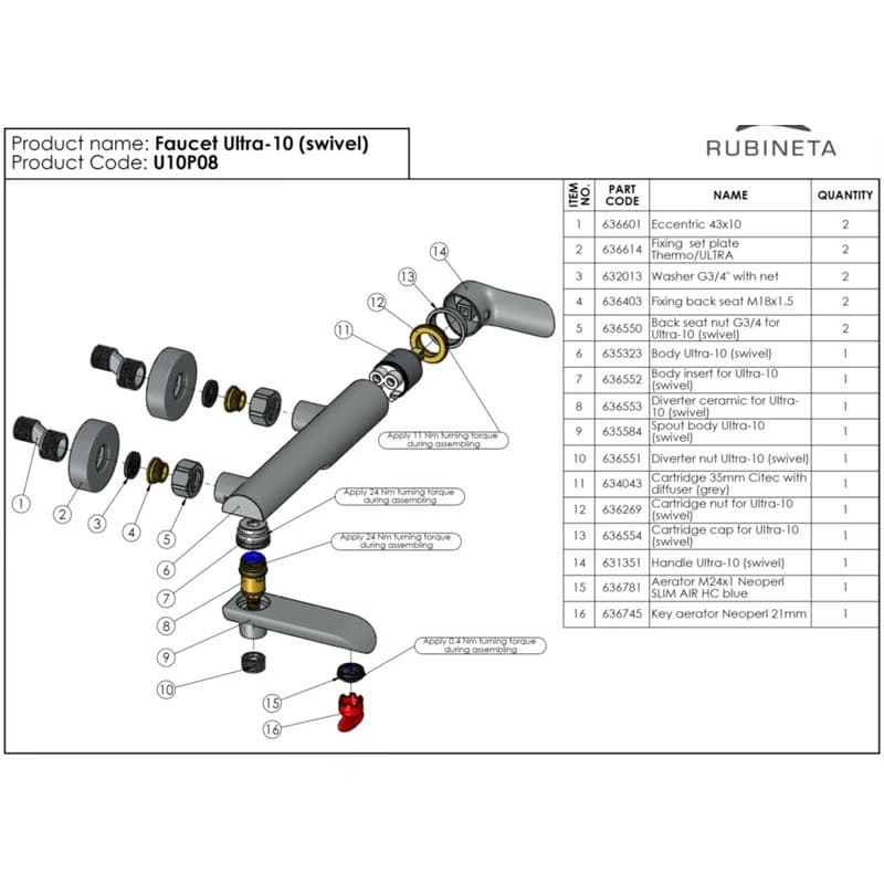 Rubineta - Vaňová batéria ULTRA-10 - Farebnica - Chróm OLBAU10N 6