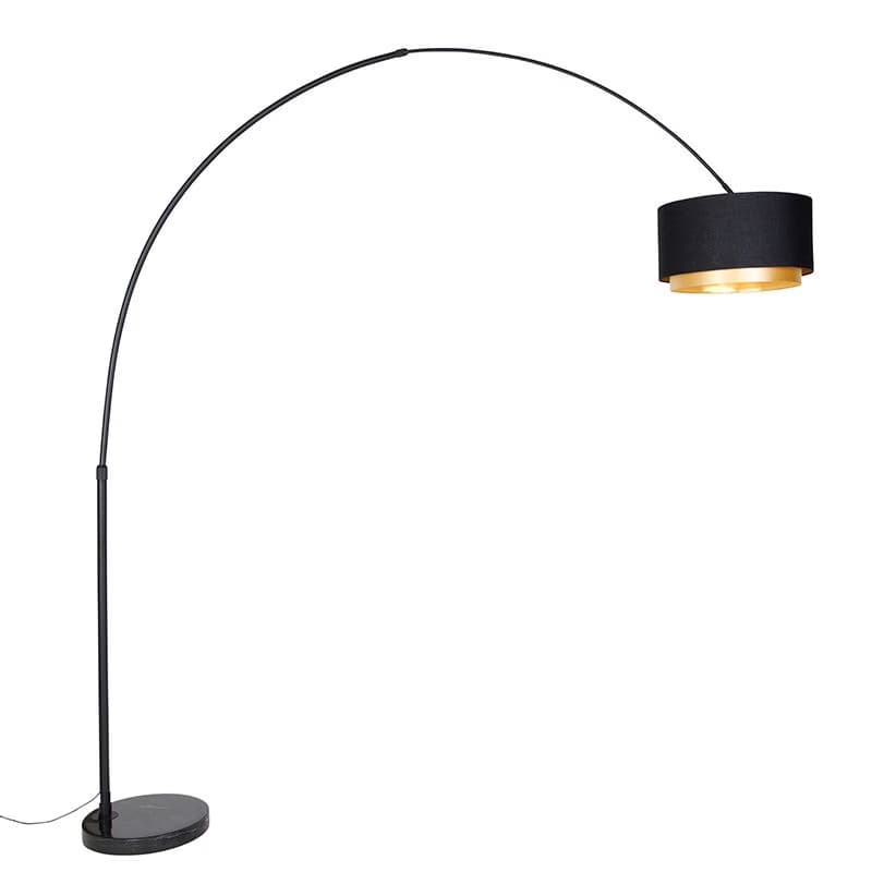 Moderná oblúková stojaca lampa čierna s dvojitým tienidlom čierna so zlatou - XXL