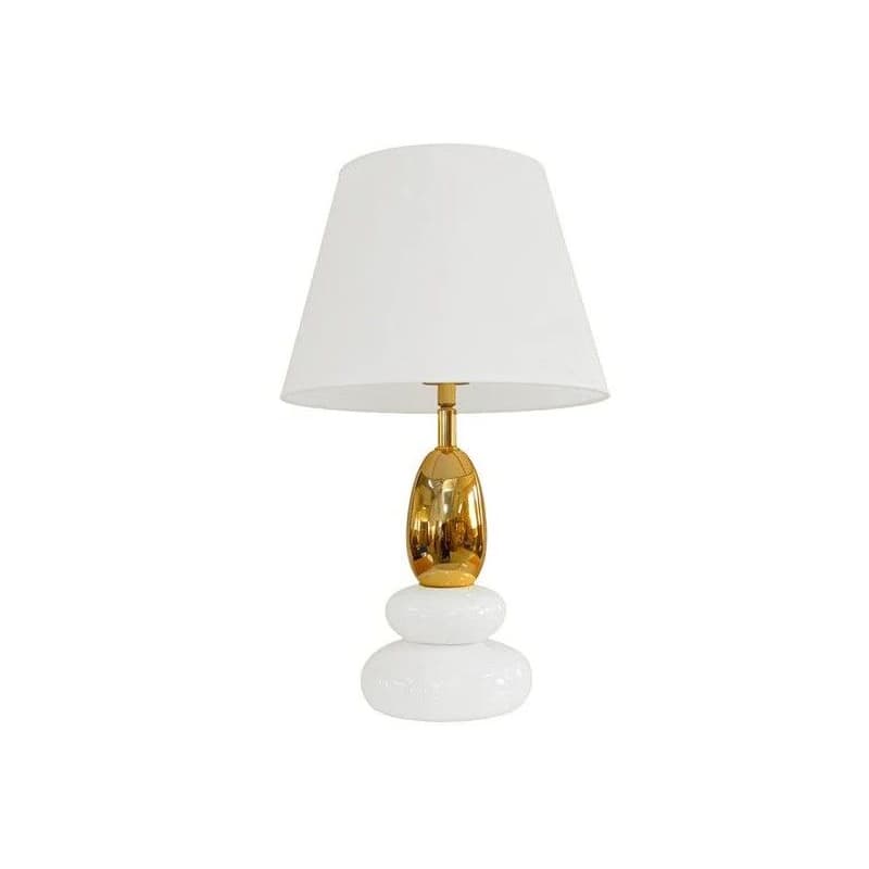 Estila Glamour stolná lampa Caillou s dizajnom okruhliakov v bielej farbe so zlatým detailom s polohovateľným tienidlom 45 cm