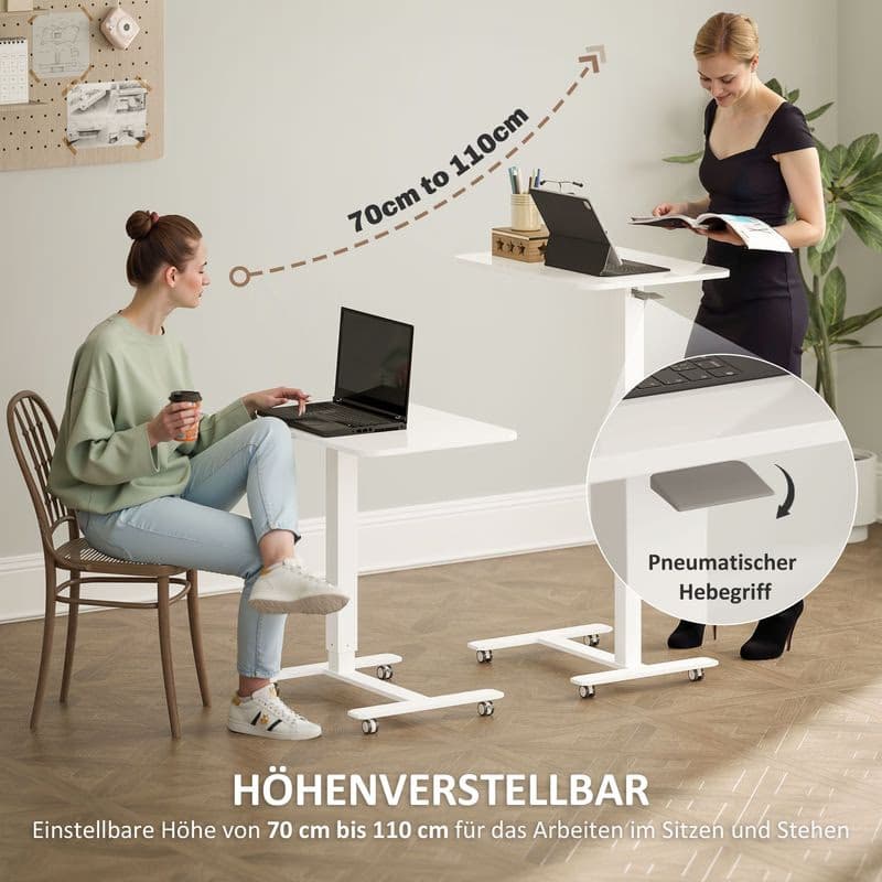 HOMCOM Výškovo nastaviteľný stôl na notebook 65 x 70-110 x 48 cm biely 3