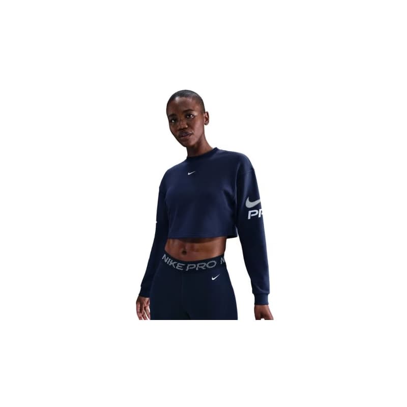 Dámska mikina NIKE PRO W NP DF FLC CREW TT GRX MIDNIGHT NAVY FOOTBALLGREY WHITE