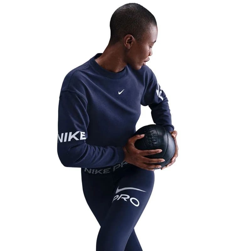 Dámska mikina NIKE PRO W NP DF FLC CREW TT GRX MIDNIGHT NAVY FOOTBALLGREY WHITE 2