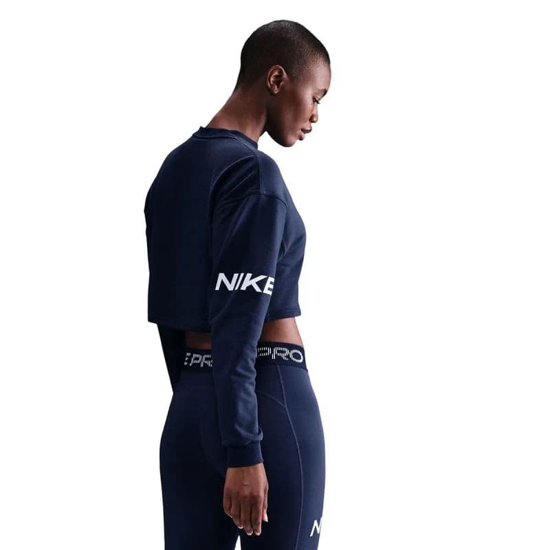 Dámska mikina NIKE PRO W NP DF FLC CREW TT GRX MIDNIGHT NAVY FOOTBALLGREY WHITE 3